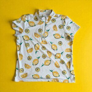 CHICOS Weekend Lemon Print Short Sleeve Active Top Size Chicos 3 / US XL